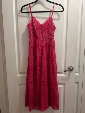 NSR Bright Pink Lace Slip Dress